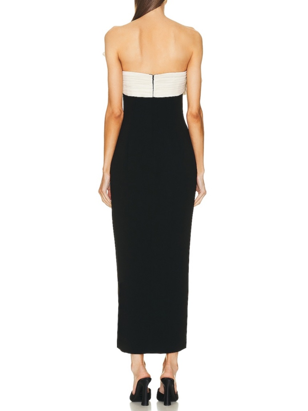 Rachel Gilbert Lavina Black Dress with White Pleated Accent - Picture 4 of 11